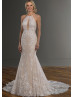 Sexy Halter Beaded Ivory Lace Tulle Keyhole Back Wedding Dress